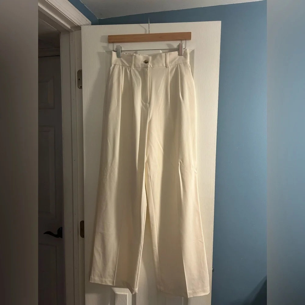 The Workshop Republic Clothing Cream High-Rise Trousers - Picture 1 of 5